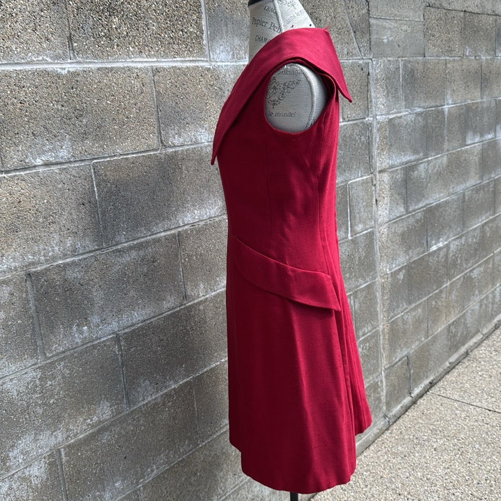 Vintage Carlette 60’s garnet red wool blend midi dress dagger collar EVC S/M - Picture 3 of 10